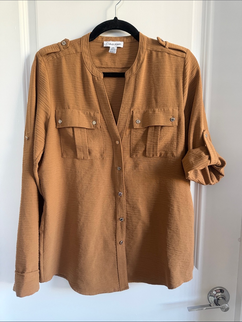 Calvin Klein Men’s Button-Down Shirt in Camel Brown